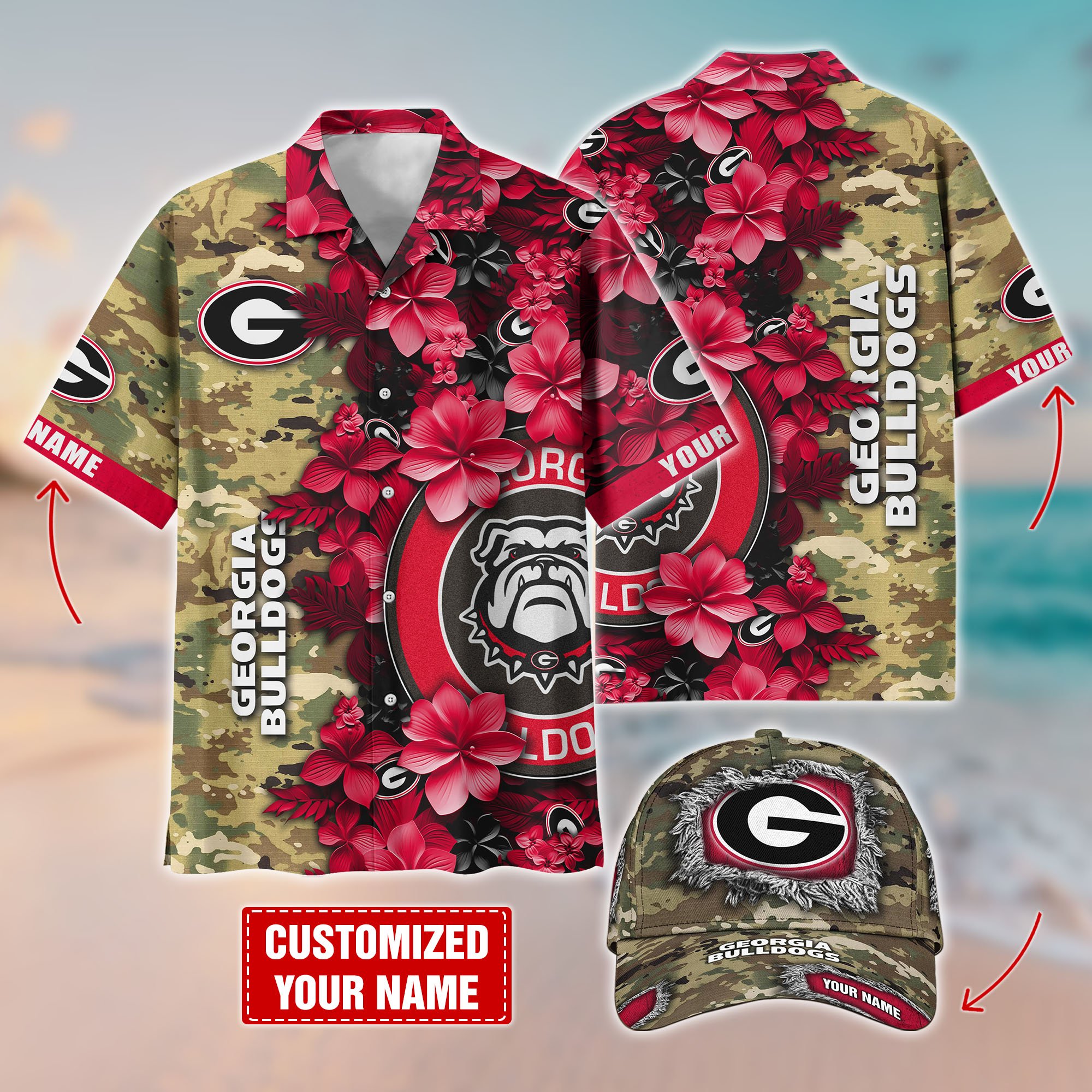 Georgia Bulldogs Customized Cap And Hawaiian Shirt Hot Trending. Gift For Fan T58536